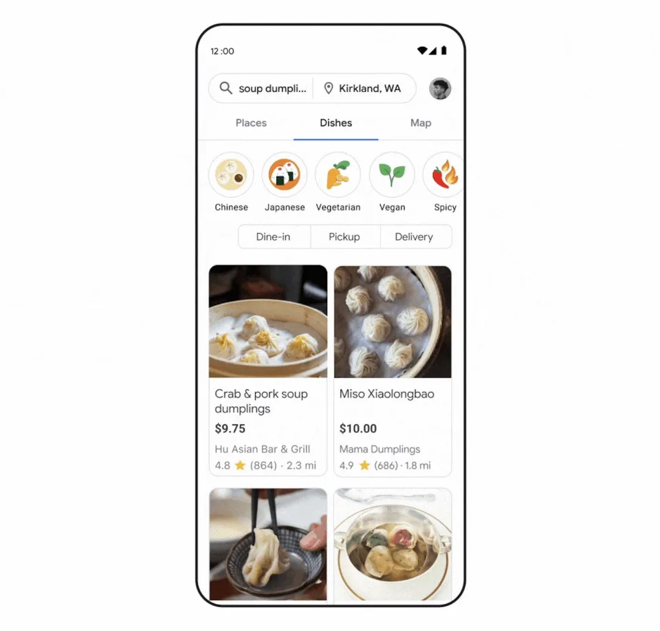Schermata di ricerca di cibo su Google 
