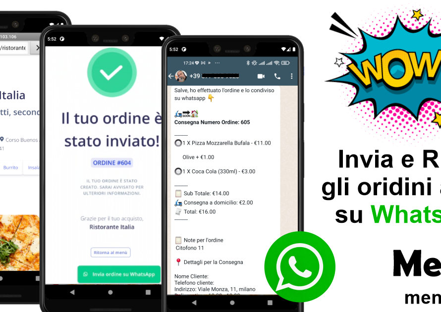 menu one ordini whatsapp