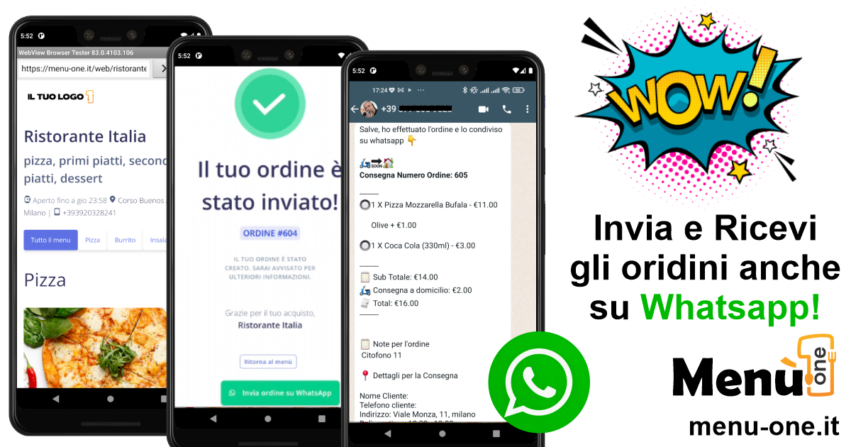 menu one ordini whatsapp